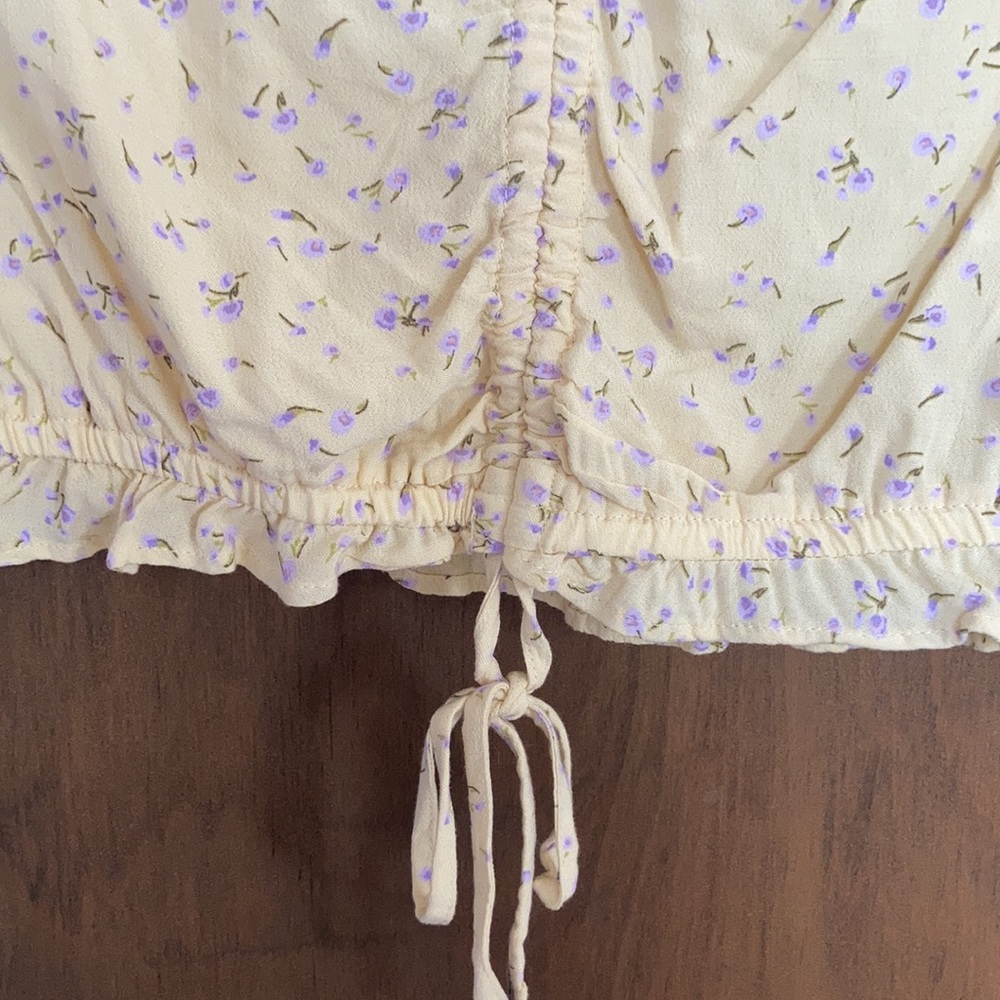 3/$24 So top yellow with floral print cinch front top boho casual summer L jr - Picture 6 of 17